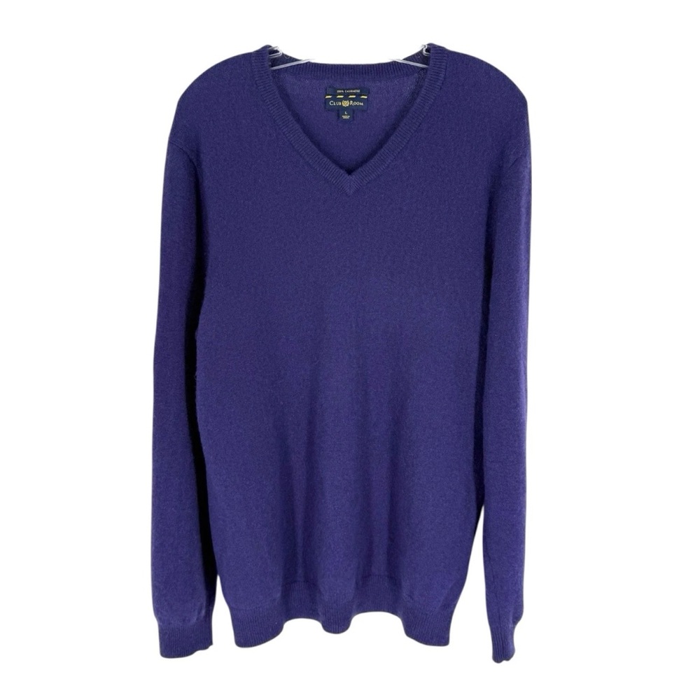 Club Room Cashmere Sweater Mens Size Large Purple V-Neck Knit Pullover Classic